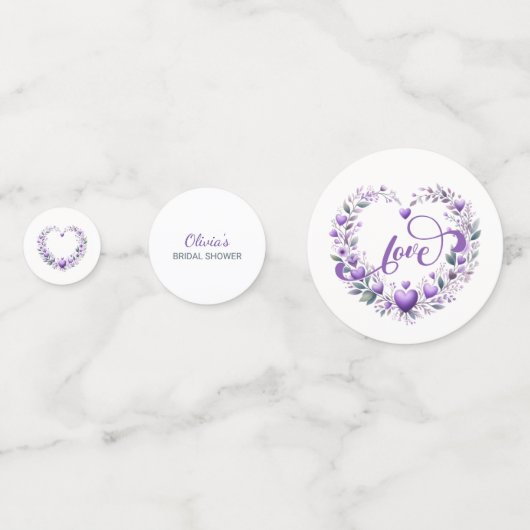 Confettis Fête de mariage floral violet coeurs (Derrière)