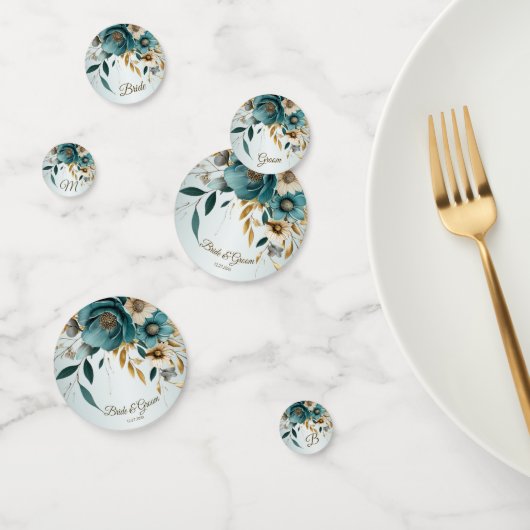 Confettis Fête de mariage Turquoise Fleur blanche Feuilles d (Groupe)