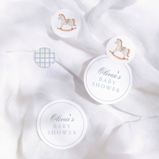 Confettis Fête de naissance Cheval à Bascule Gingham Bleu Vi