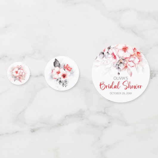 Confettis Fête des mariées des fleurs d'aquarelle rouge et g (Devant)