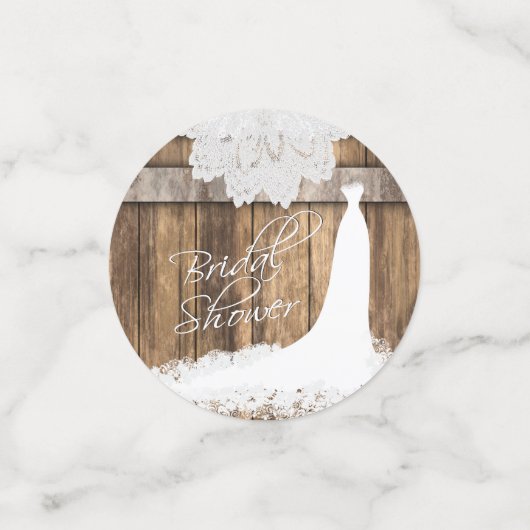 Confettis Fête des mariées en bois rustique & dentelle blanc (Petit recto)