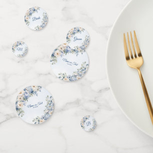 Confettis Fête Dusty Blue Watercolor Fleurs d'ivoire Feuille