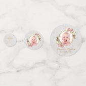 Confettis Fille Baptême Photo Marbre Floral Orchidée or rose (Derrière)
