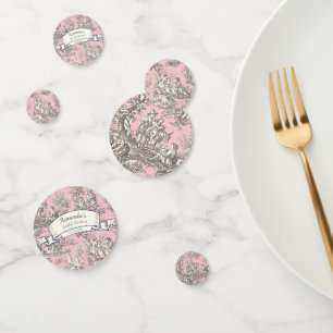 Confettis Fleur de style vintage rose toile de Jouy grise