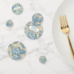 Confettis Fleur vintage jaune turquoise toile de Jouy
