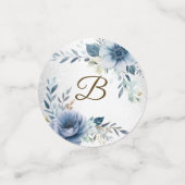 Confettis Fleurs aquarelles bleu poussiéreux argent élégant  (Petit recto)