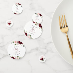 Confettis Fleurs Bourgognes, Fleurs Roses, Boho, Baby shower