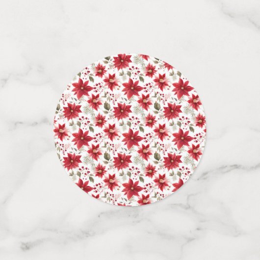 Confettis Fleurs de Noël poinsettia rouge Baies Fêtes (Petit recto)