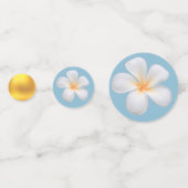 Confettis Fleurs de Plumeria Blanche sur Bleu Merveilleux (Devant)