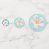 Confettis Fleurs Frangipani Plumeria blanches sur Turquoise (Devant)