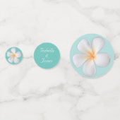 Confettis Fleurs Frangipani Plumeria blanches sur Turquoise (Derrière)