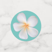 Confettis Fleurs Frangipani Plumeria blanches sur Turquoise (Petit recto)