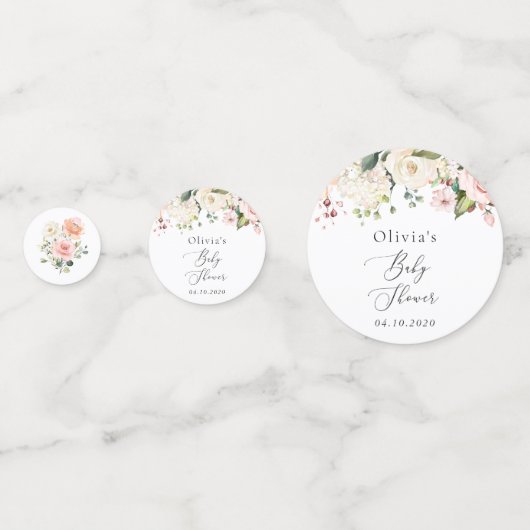 Confettis Fleurs roses, Fleurs blanches, Boho, Baby shower (Devant)