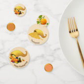 Confettis Fruits & or sur table d'action de grâce beige Conf (Groupe)