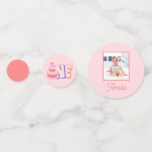 Confettis Gâteau rose 1er Table d'anniversaire (Devant)