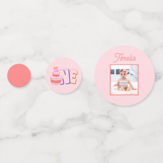 Confettis Gâteau rose 1er Table d'anniversaire (Derrière)