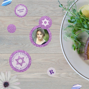 Confettis Glam Purple Elegant Girl Photo Bat mitzvah Party