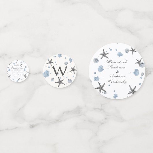 Confettis Gris Starfish Blue Beach Wedding (Derrière)