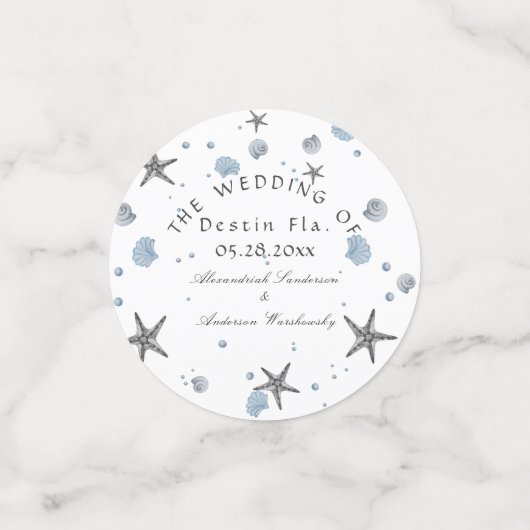 Confettis Gris Starfish Blue Beach Wedding (Petit recto)