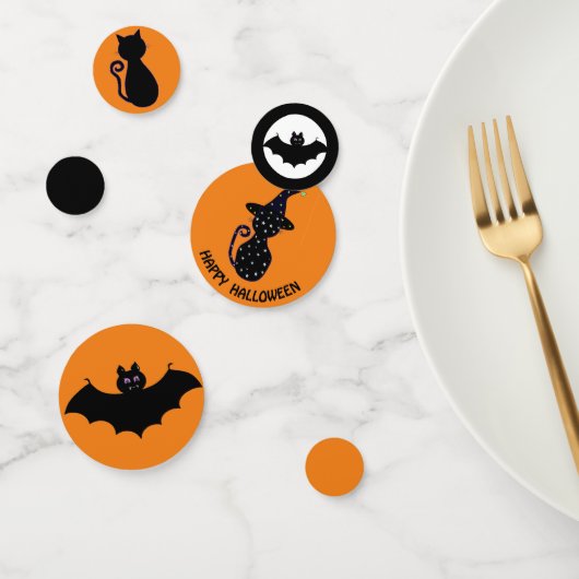 Confettis Hallowen chats noirs et chauves-souris volantes (Groupe)