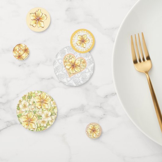 Confettis Hibiscus & dentelle JAUNE (Groupe)