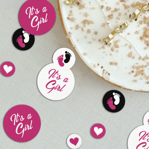 Confettis Hot rose noir & blanc C'est un Baby shower fille
