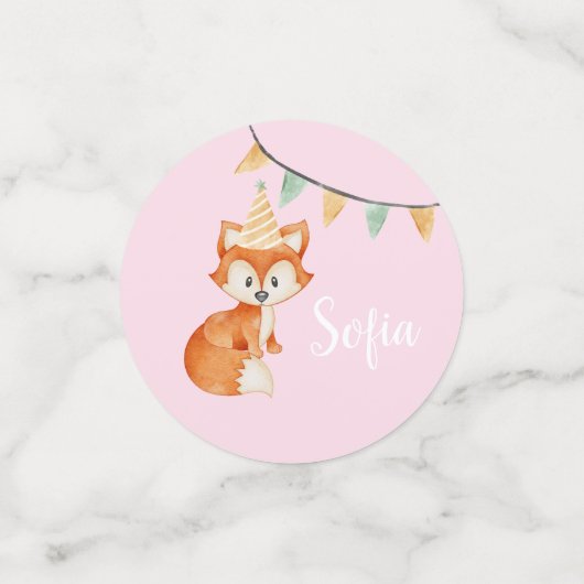 Confettis Joli Boulon rose d'anniversaire de Fox mignonne (Petit recto)