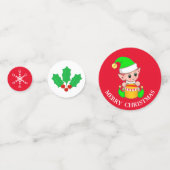 Confettis Joli elfe de Noël sur table verte et rouge Confett (Devant)