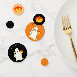 Confettis Joli fantôme d'Halloween, citrouille sur fond noir
