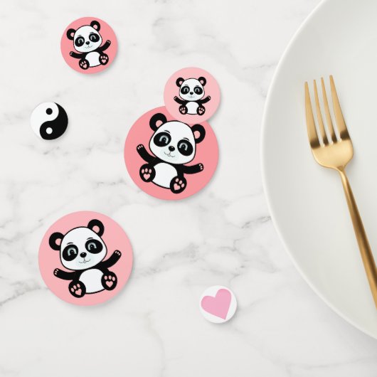 Confettis Joli ours panda sur fond rose (Groupe)