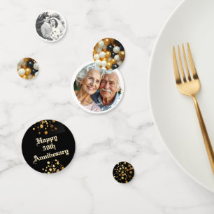 Confettis Joyeux 50e anniversaire Gold et Noir Personnalisé