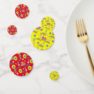 Confettis Joyeux 7 Anniversaire Confetti, #7 Jaune & Rouge