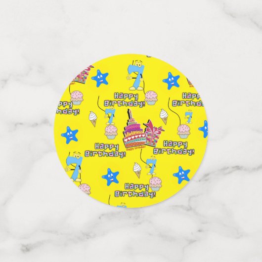 Confettis Joyeux 7 Anniversaire Confetti, #7 Jaune & Rouge (Petit recto)