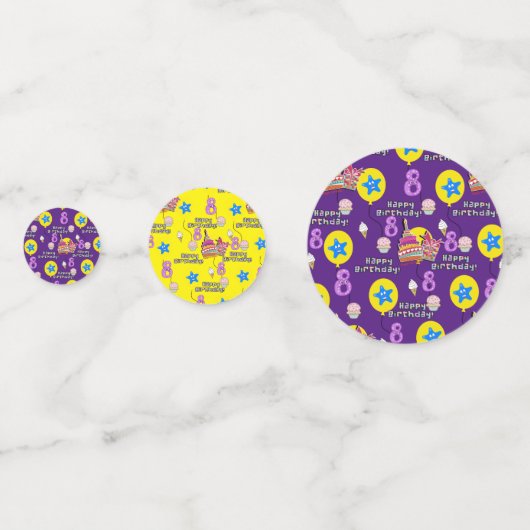 Confettis Joyeux 8 Anniversaire Confetti, #8 Jaune & Violet (Derrière)