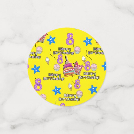 Confettis Joyeux 8 Anniversaire Confetti, #8 Jaune & Violet (Petit recto)