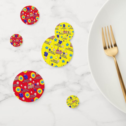 Confettis Joyeux 9 Anniversaire Confetti, #9 Jaune & Rouge (Groupe)