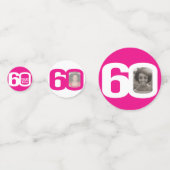 Confettis Joyeux anniversaire 60ème nom photo rose blanc (Devant)