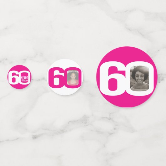 Confettis Joyeux anniversaire 60ème nom photo rose blanc (Devant)