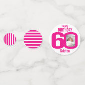 Confettis Joyeux anniversaire 60ème nom photo rose blanc (Derrière)
