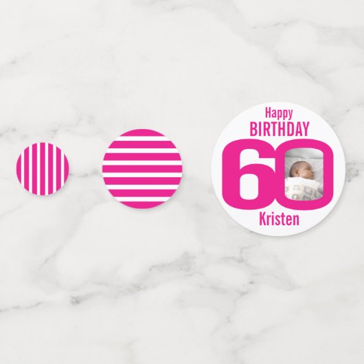 Confettis Joyeux anniversaire 60ème nom photo rose blanc (Derrière)