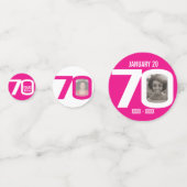 Confettis Joyeux anniversaire 70ème nom photo rose blanc (Devant)