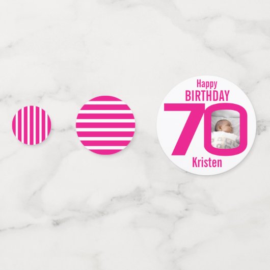 Confettis Joyeux anniversaire 70ème nom photo rose blanc (Derrière)