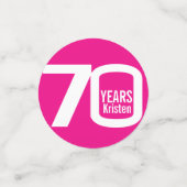 Confettis Joyeux anniversaire 70ème nom photo rose blanc (Petit recto)