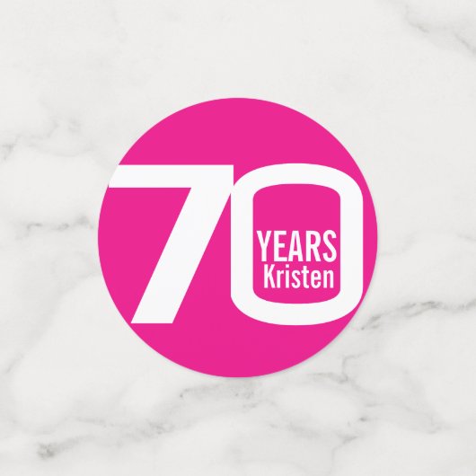 Confettis Joyeux anniversaire 70ème nom photo rose blanc (Petit recto)