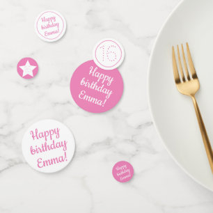 Confettis Joyeux anniversaire - Personnalisé rose & blanc
