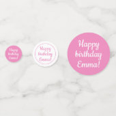 Confettis Joyeux anniversaire - Personnalisé rose & blanc (Devant)