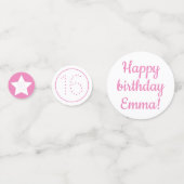Confettis Joyeux anniversaire - Personnalisé rose & blanc (Derrière)