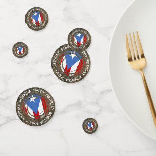 Confettis Joyeux Anniversaire Thème Boricua sur Bois Rustiqu