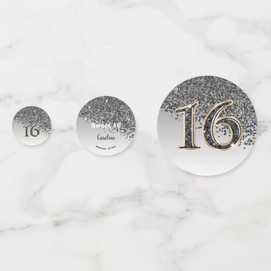 Confettis Joyeux doux 16e anniversaire Falling Black Parties (Derrière)