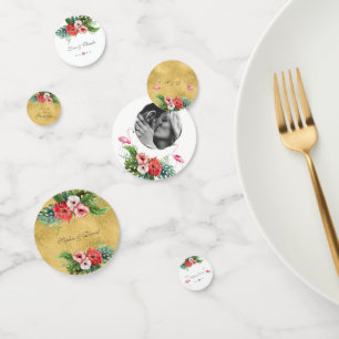 Confettis Luau Mariage Anniversaire Flamant rose Floral Or